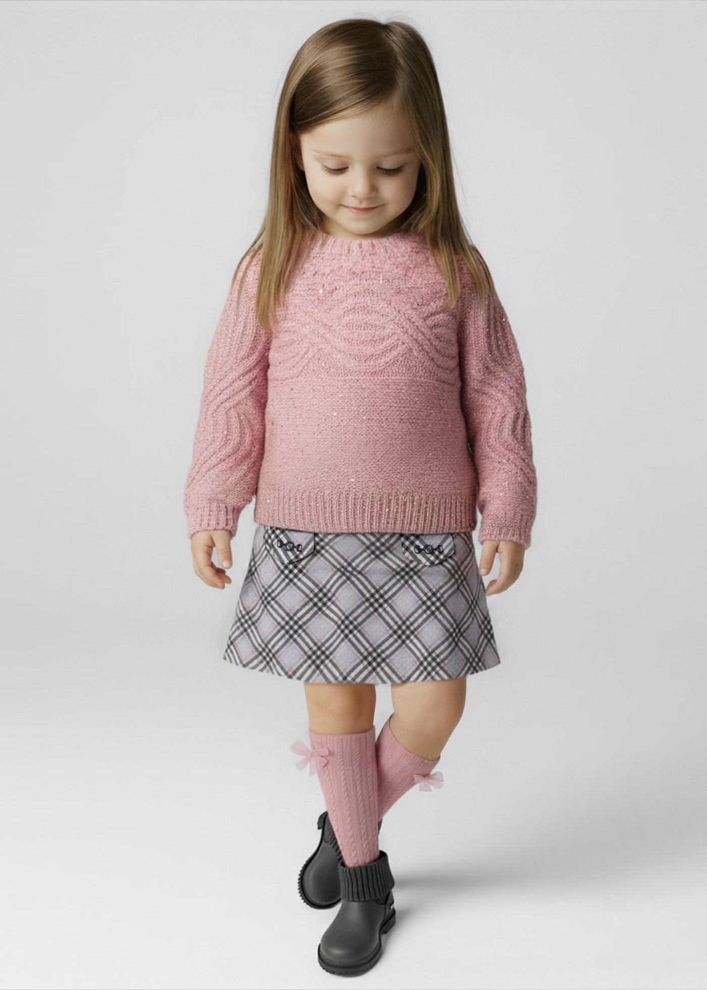 Falda cuadros jacquard niña