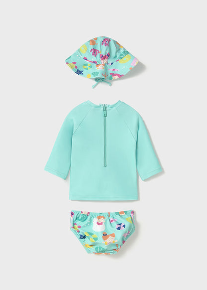Conjunto 3 piezas baño camiseta protección solar recién nacida