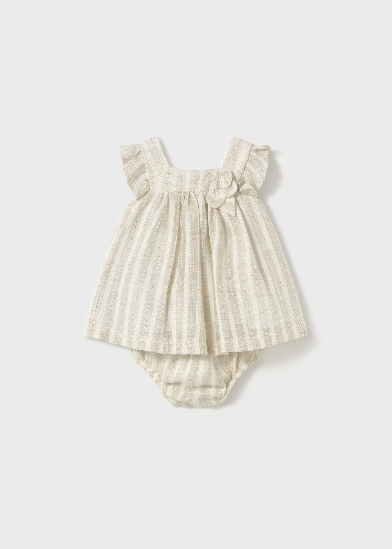 Vestido con cubrepañal rayas lino recién nacida