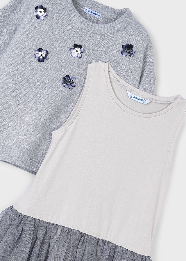 Vestido tricot combinado niña