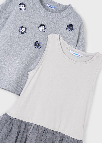 Vestido tricot combinado niña