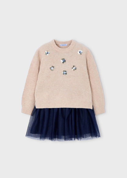 Vestido tricot combinado niña