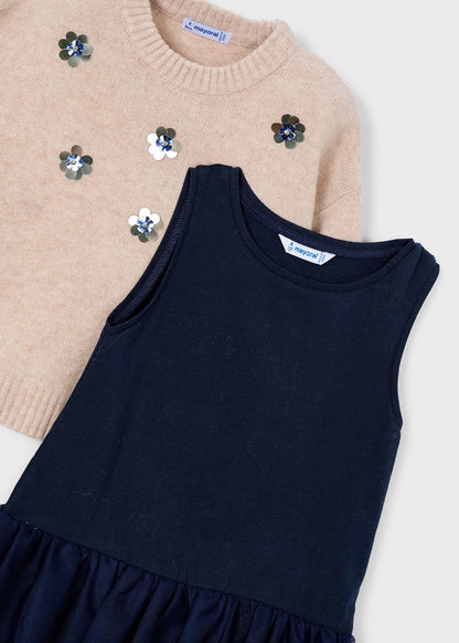 Vestido tricot combinado niña