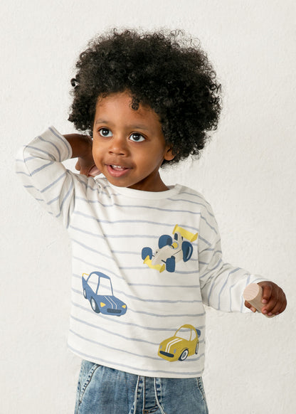 Camiseta rayas coche bebé Celeste – Mayoral, foto 1