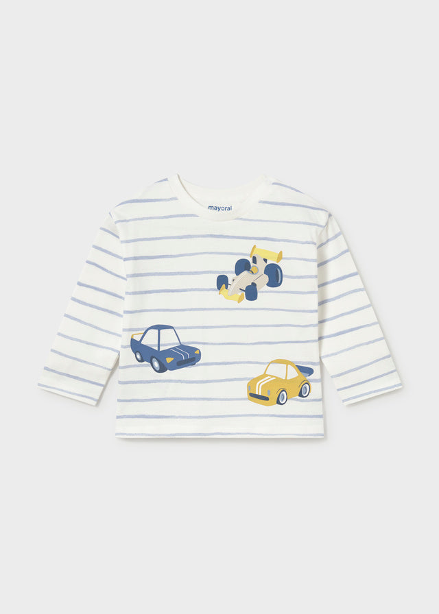 Camiseta rayas coche bebé Celeste – Mayoral, foto 2
