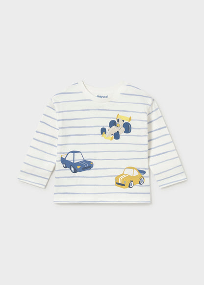 Camiseta rayas coche bebé Celeste – Mayoral, foto 2