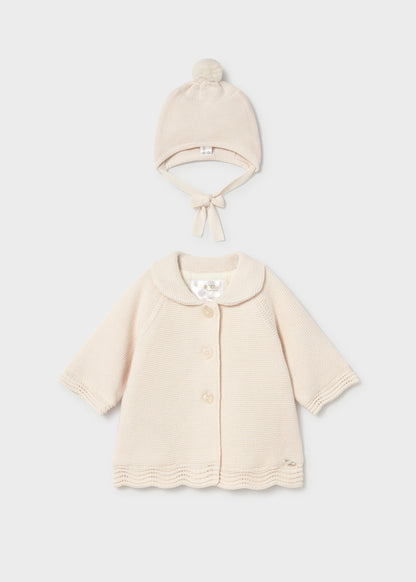 Abrigo tricot con gorro recién nacida