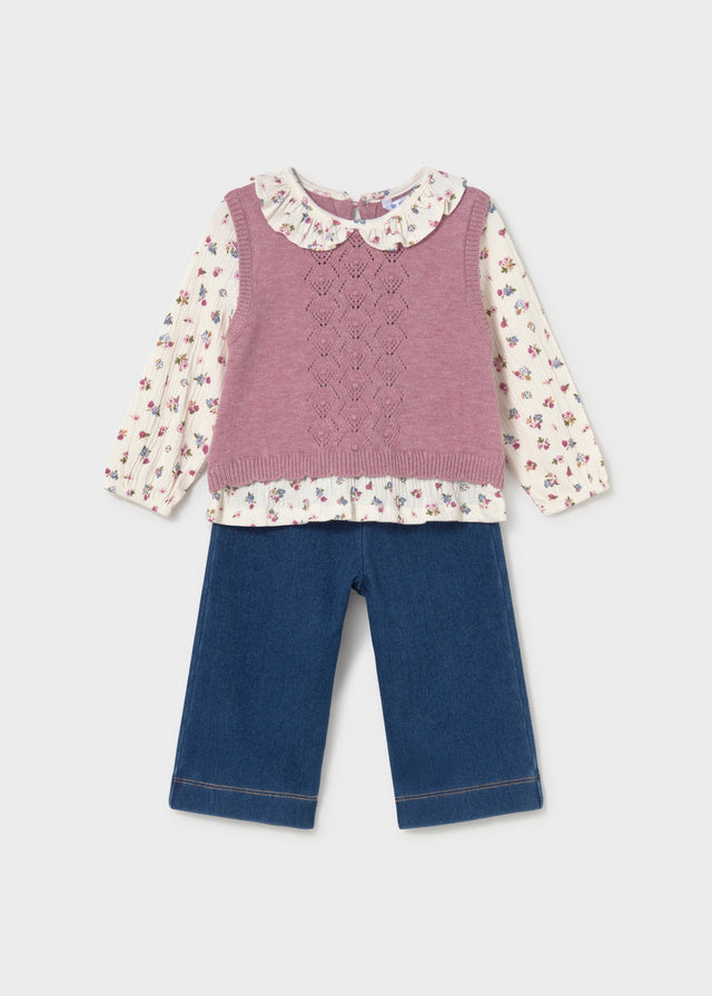 Conjunto pantalón y blusa con chaleco bebé