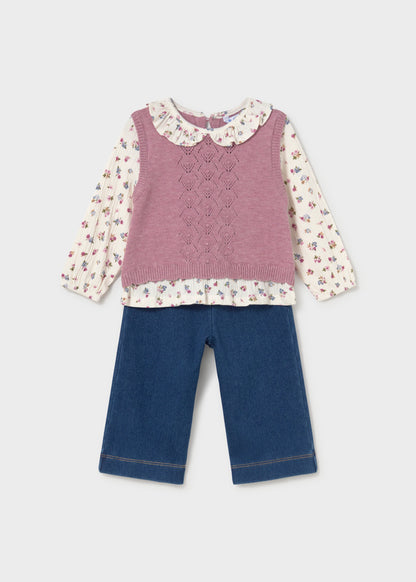 Conjunto pantalón y blusa con chaleco bebé