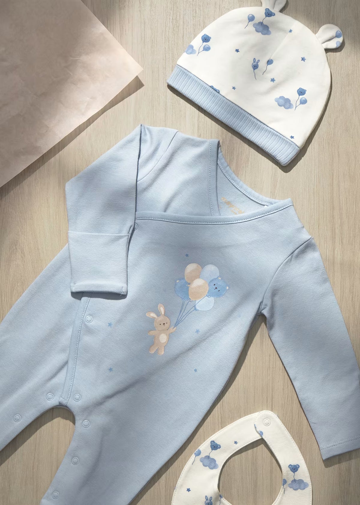 Set de pelele gorro y babero ositos recién nacida Cielo – Mayoral, foto 1