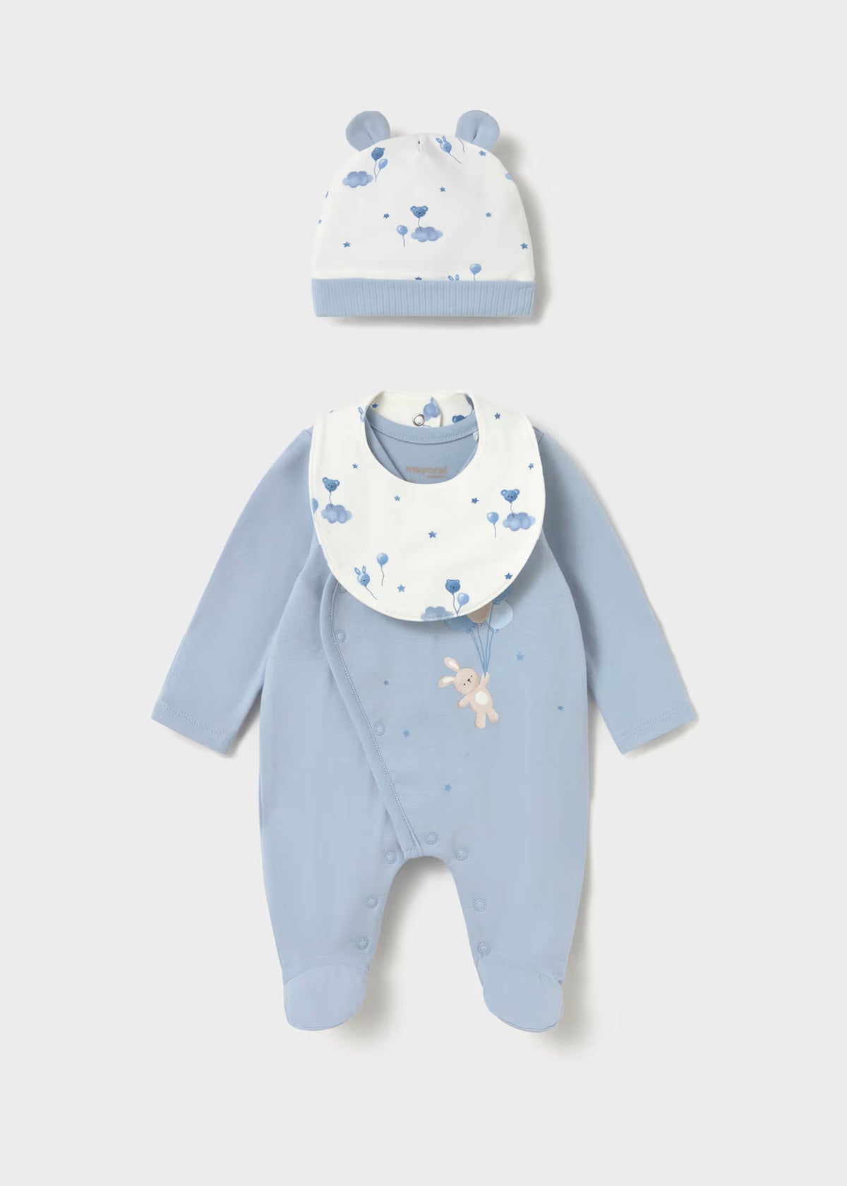 Set de pelele gorro y babero ositos recién nacida Cielo – Mayoral, foto 4