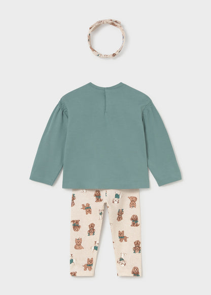 Conjunto con diadema y legging estampado bebé