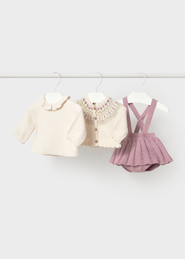 Conjunto 3 piezas falda recién nacida