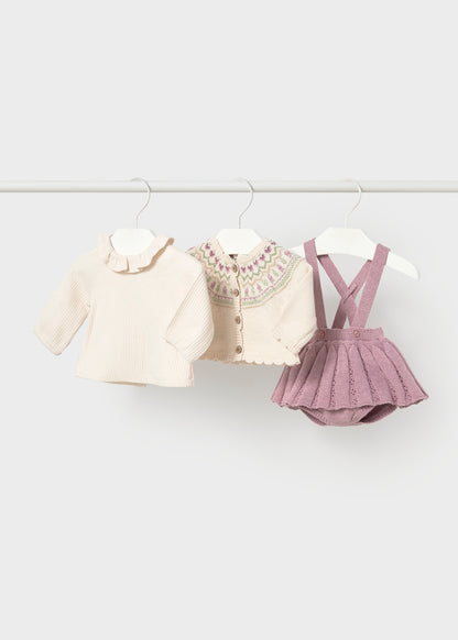 Conjunto 3 piezas falda recién nacida