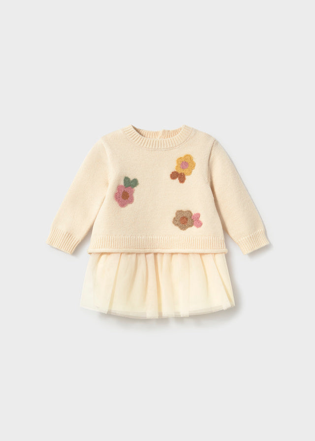 Vestido tricot flores recién nacida