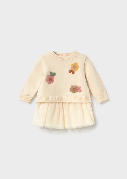 Vestido tricot flores recién nacida