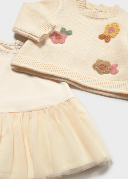 Vestido tricot flores recién nacida