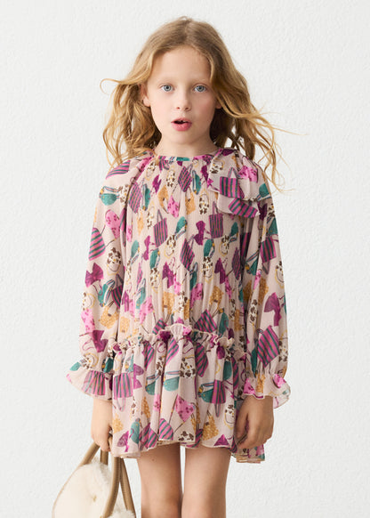 Vestido plisado estampado niña