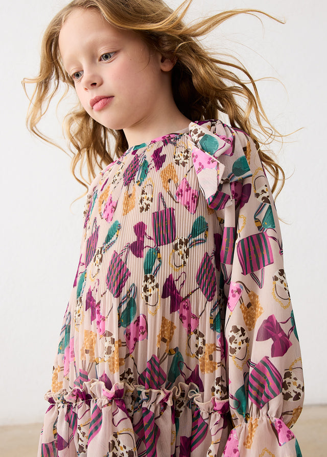 Vestido plisado estampado niña