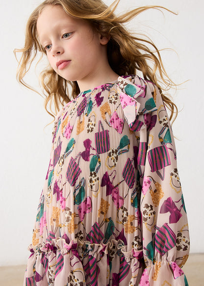Vestido plisado estampado niña