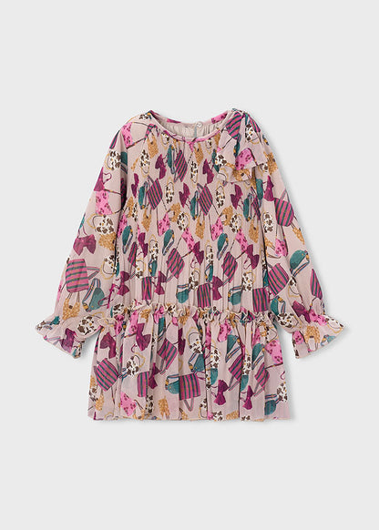 Vestido plisado estampado niña
