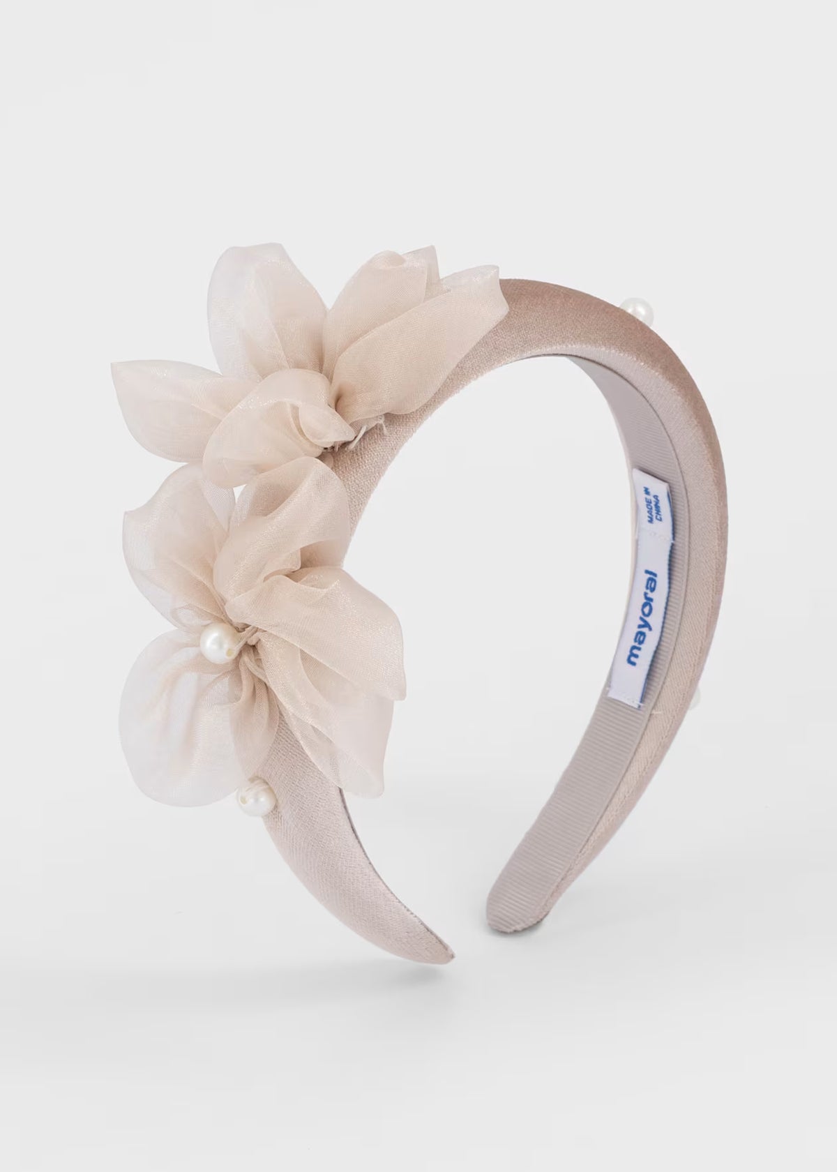 Diadema terciopelo flores niña Champagne – Mayoral, foto 1