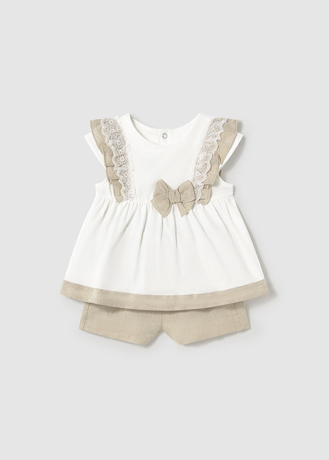 Conjunto bermuda combinado lino bebé niña