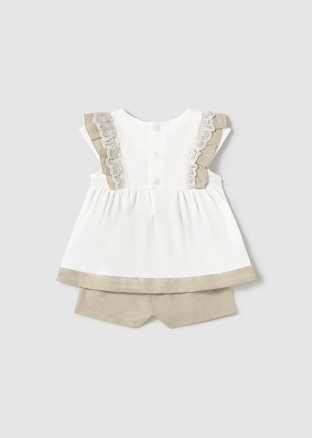 Conjunto bermuda combinado lino bebé niña