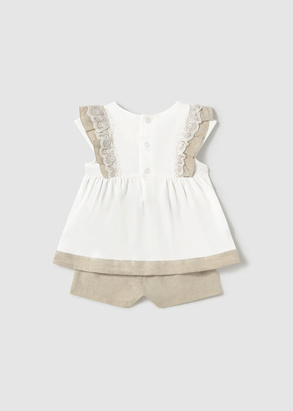 Conjunto bermuda combinado lino bebé niña