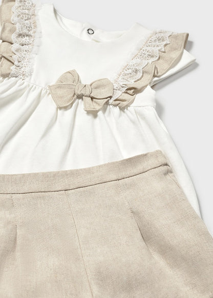 Conjunto bermuda combinado lino bebé niña