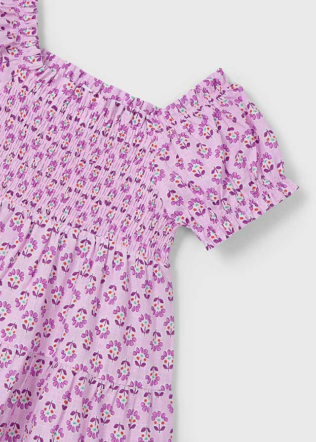 Vestido estampado cenefa nido de abeja niña