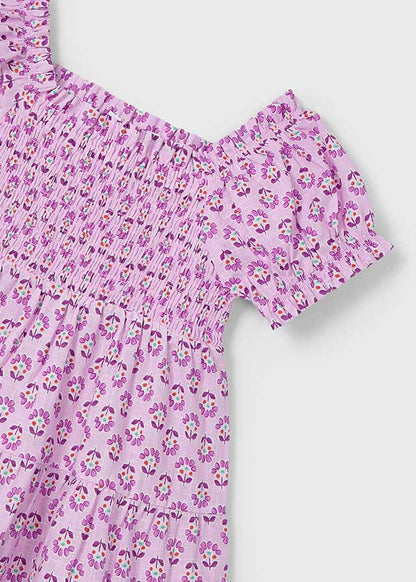 Vestido estampado cenefa nido de abeja niña