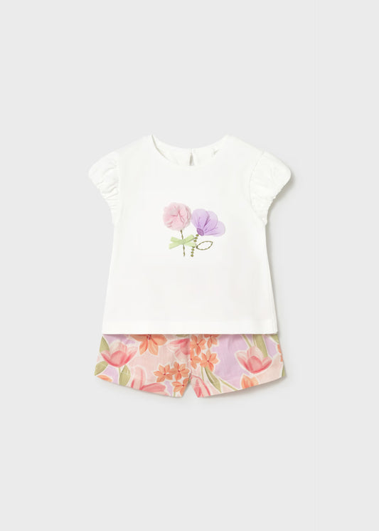 Conjunto bermuda flores y camiseta bebé