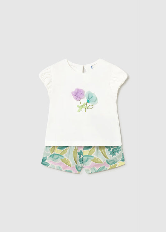 Conjunto bermuda flores y camiseta bebé