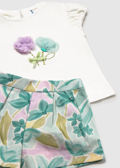 Conjunto bermuda flores y camiseta bebé