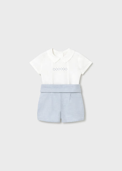 Conjunto ceremonia pantalón corto y camisa recién nacido