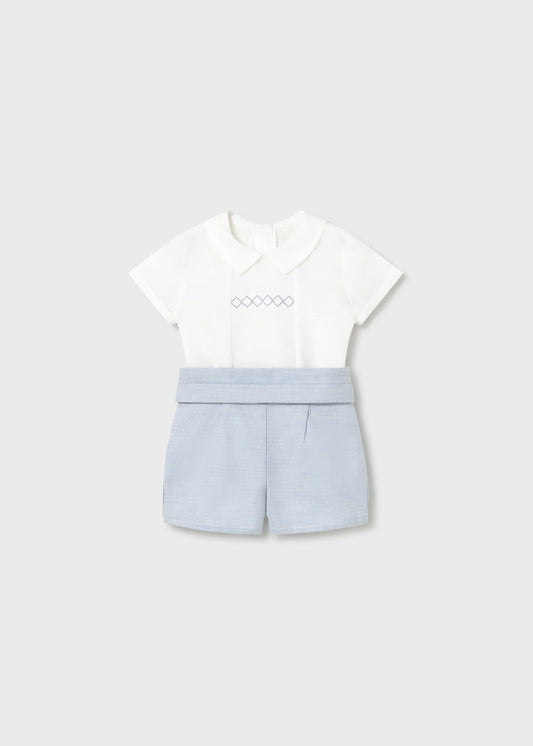 Conjunto ceremonia pantalón corto y camisa recién nacido