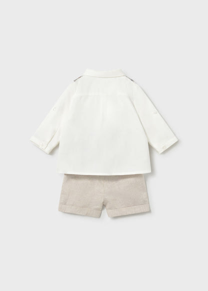 Conjunto pantalón corto y camisa con chaleco recién nacido