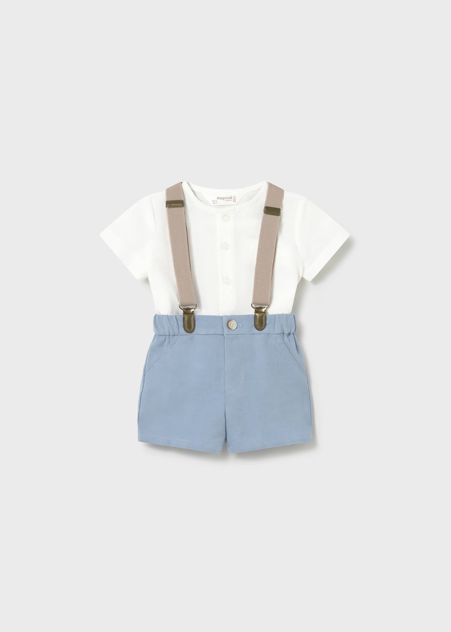 Conjunto pantalón corto tirantes y camisa recién nacido