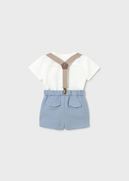Conjunto pantalón corto tirantes y camisa recién nacido