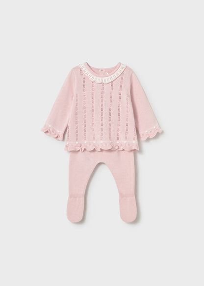 Conjunto polaina y jersey tricot recién nacida