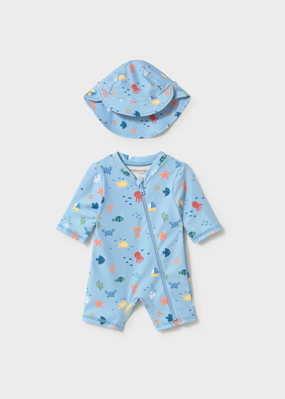 Pelele baño con gorro protección solar recién nacido