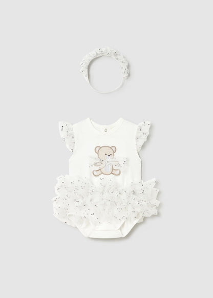 Body tutú osito con diadema recién nacida