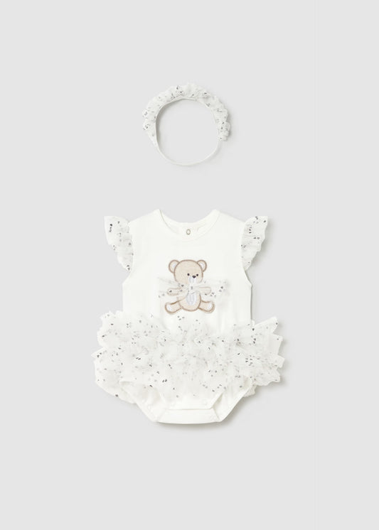 Body tutú osito con diadema recién nacida