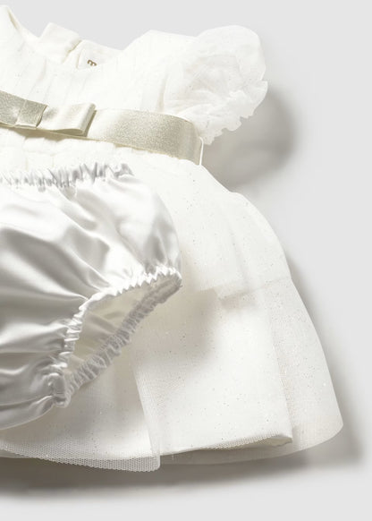 Vestido tul con cubrepañal ceremonia recién nacida