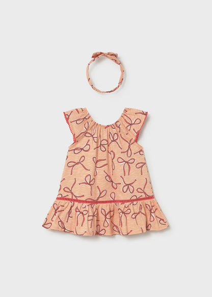 Vestido estampado con lazos y diadema bebé