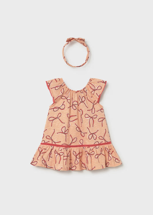 Vestido estampado con lazos y diadema bebé