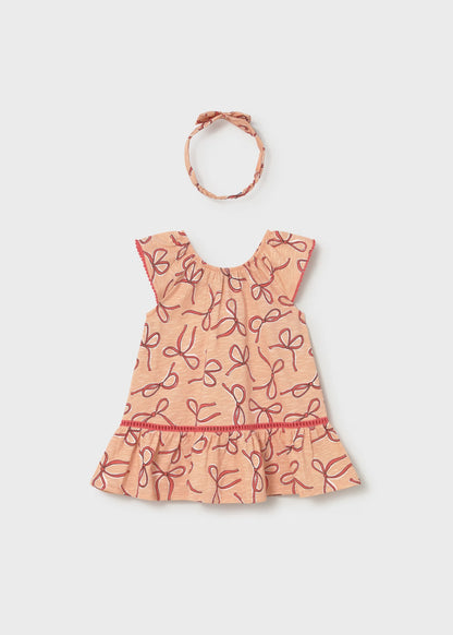 Vestido estampado con lazos y diadema bebé