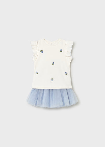 Conjunto de falda de tul y camiseta con volantes bebé