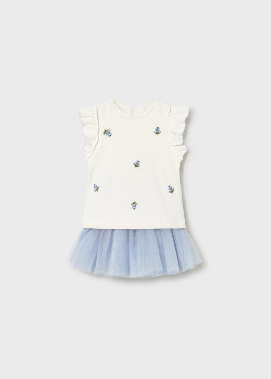 Conjunto de falda de tul y camiseta con volantes bebé